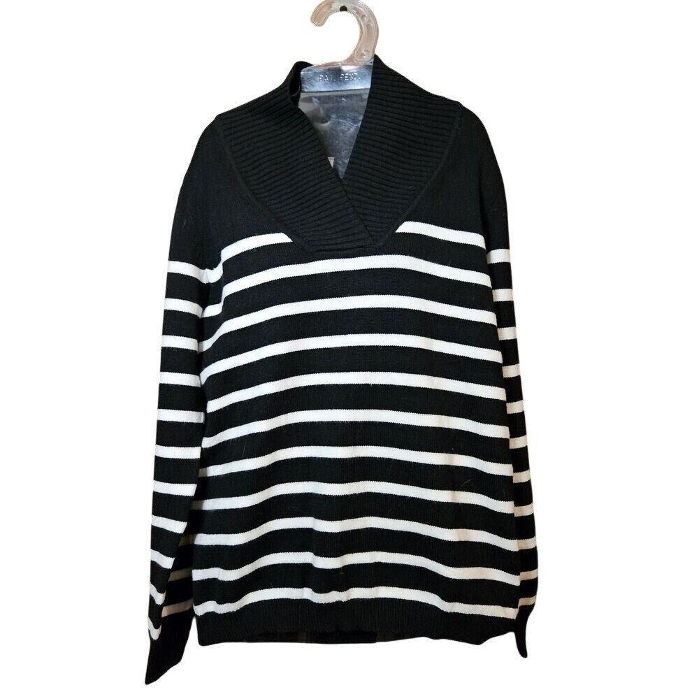Velyroak Women Striped V-Neck Knit Sweater Casual Long Sleeve Pullover Medium‎